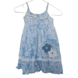 Cutey Couture Sundress Girls 4/5 Blue Floral Lace Crochet Flower 100% Cotton